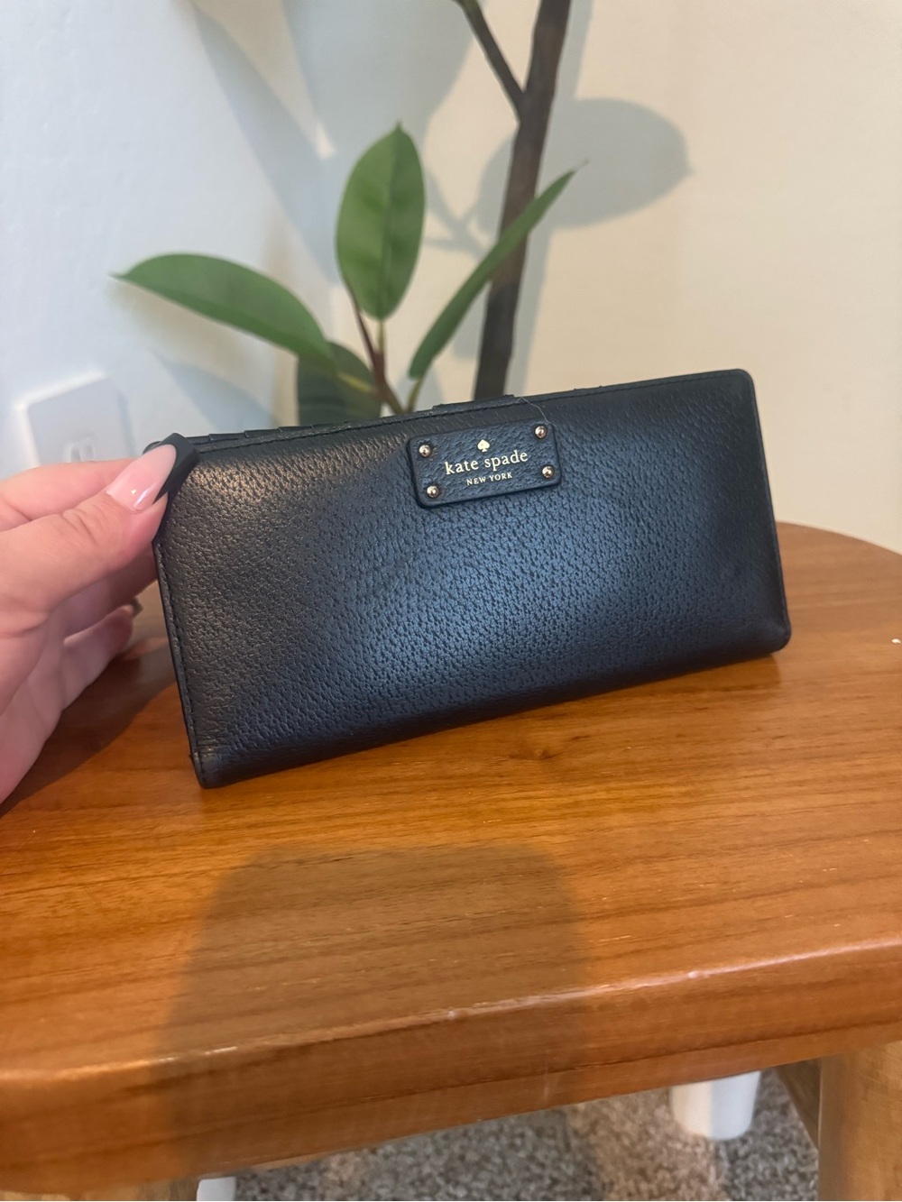 kate spade Black Leather Zip Wallet